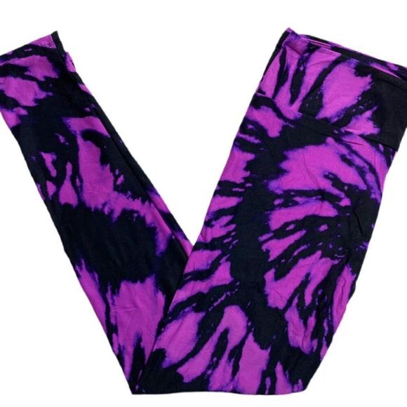 LuLaRoe Halloween Tie Dye Purple Leggings Black TC2 Plus Size 20-24 - Picture 1 of 5